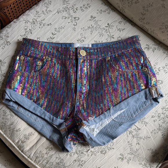 One Teaspoon Pants - One Teaspoon Multicolor Sequin Jean Shorts